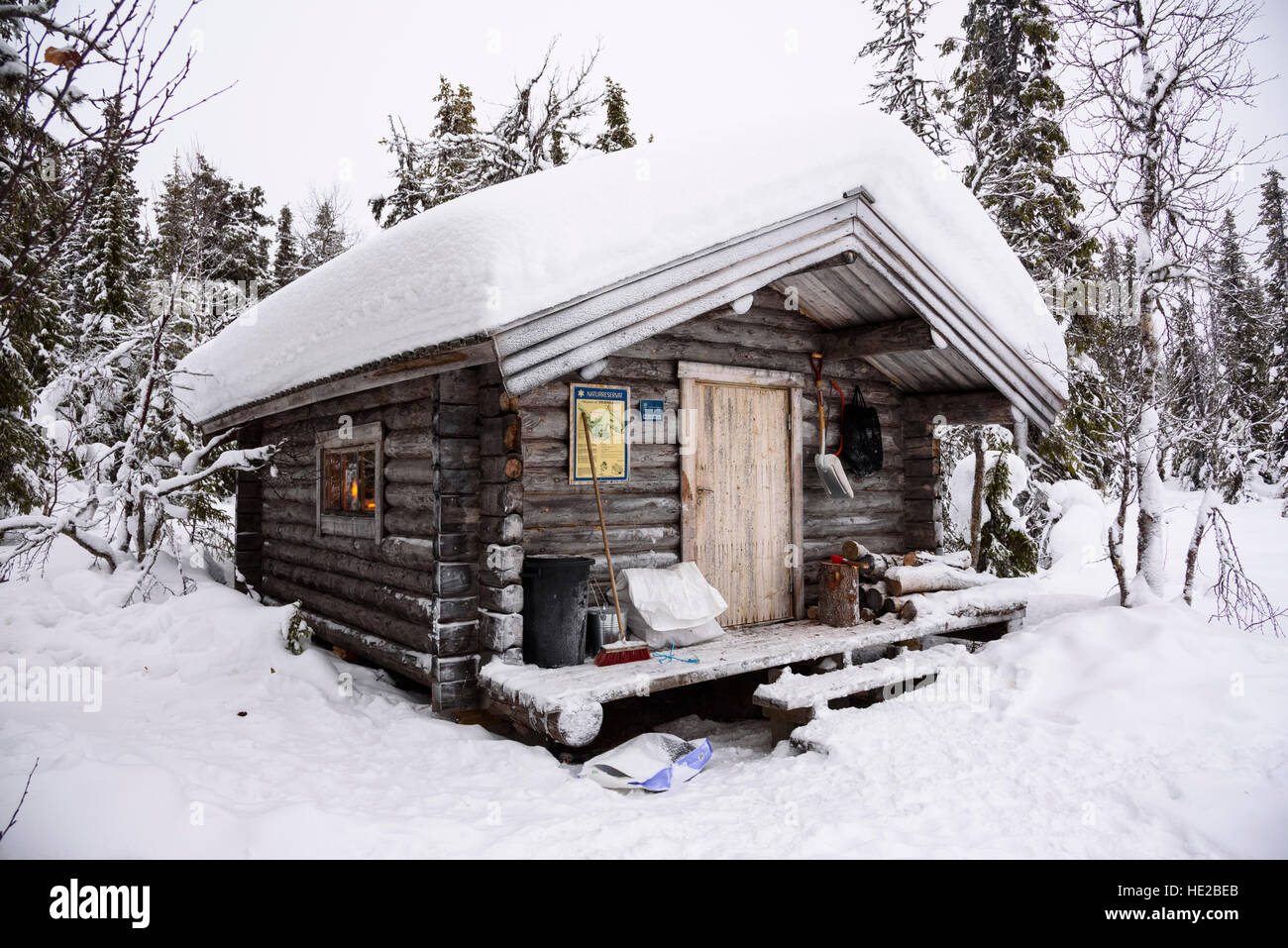 Typical Wilderness Log Cabin In Winter Snow Vindelfjallen Sweden