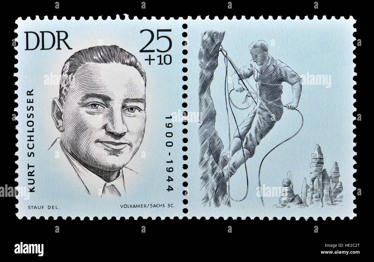 East German postage stamp (1963) : Kurt Schlosser (1900 – 1944) German cabinet-maker, climber and active Communist. Stock Photo
