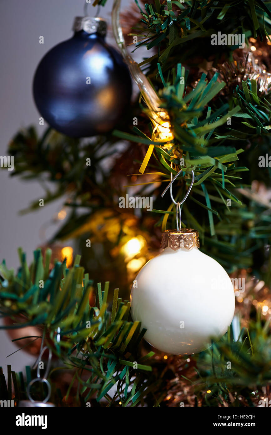 Merry Christmas with balls and on tree, Christmas Tree Lights Twinkling