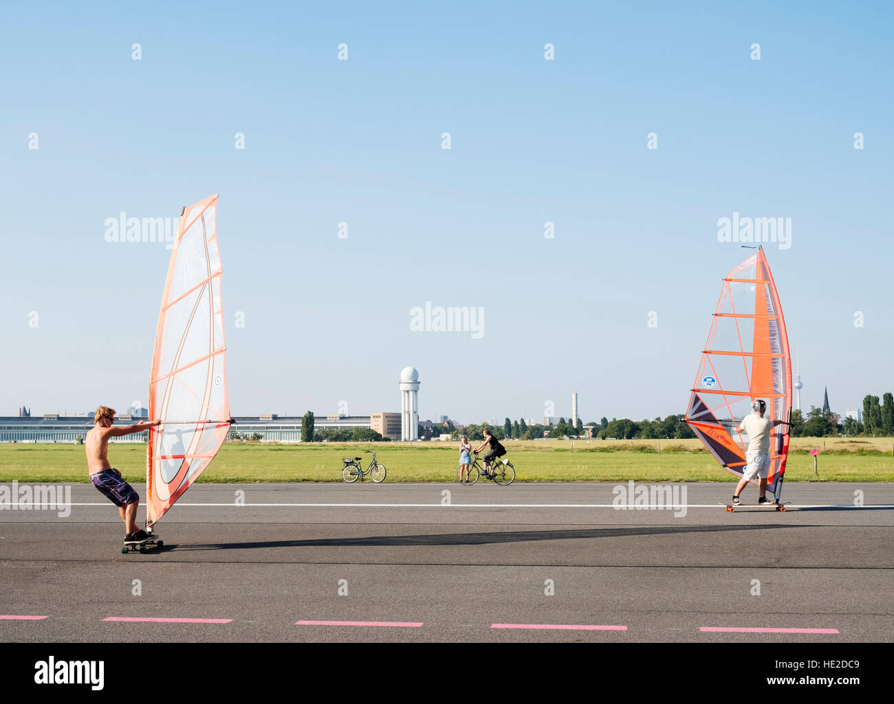Land surfing at Tempelhof Park former airport in Berlin Germany Stock Photo