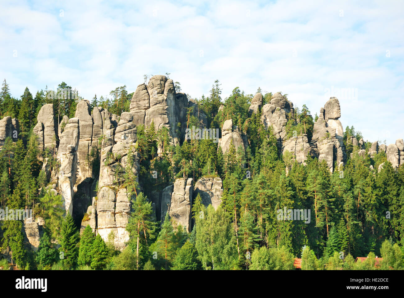 Adrspach rock town sandstone towers with green forest trees, Czech ...