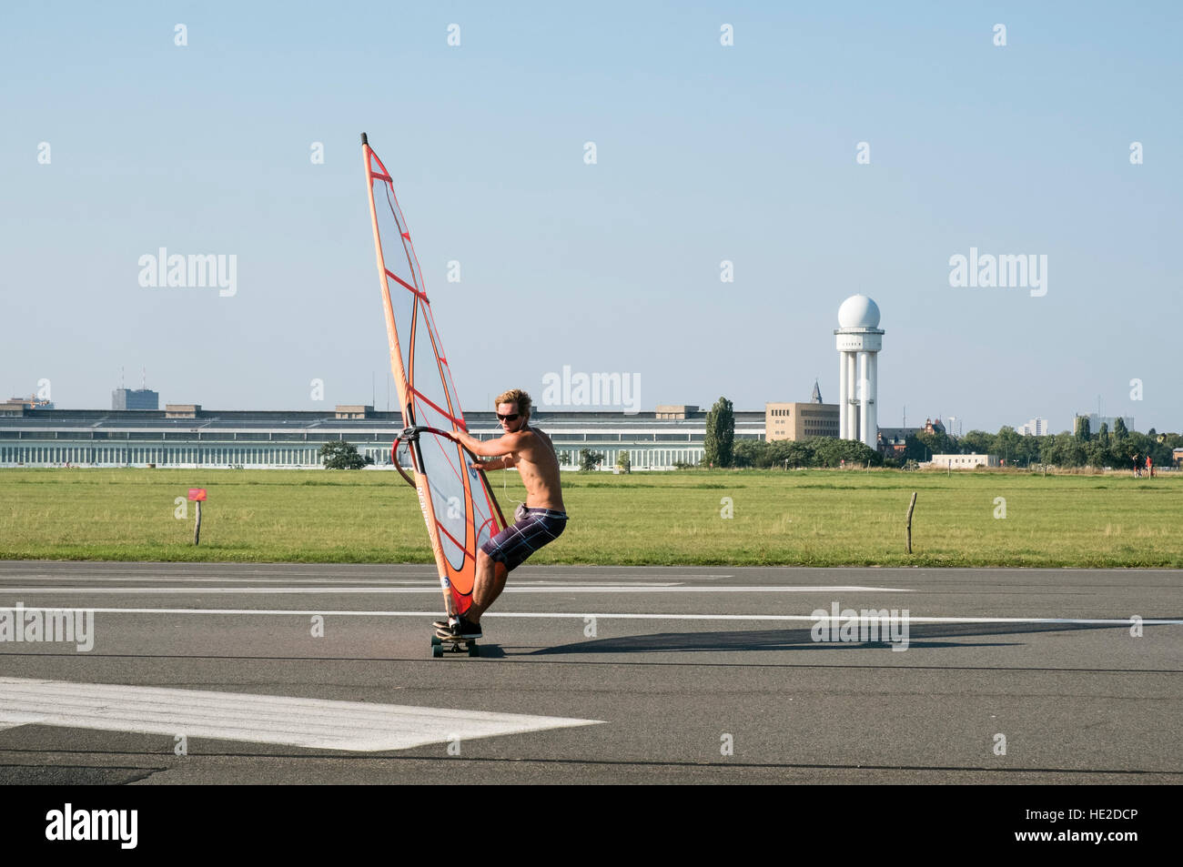 Land surfing at Tempelhof Park former airport in Berlin Germany Stock Photo