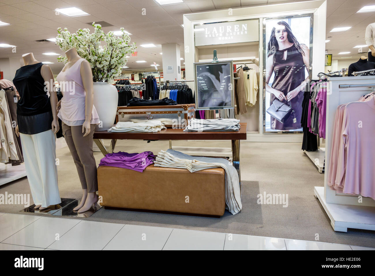 Miami Florida,Aventura Mall,Macy's,department store,interior inside,display  sale product,women's clothing,Ralph Lauren,visitors travel traveling tour  Stock Photo - Alamy