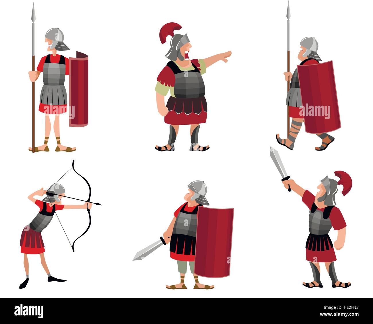 Vector illustration of a six roman warriors Stock Vector