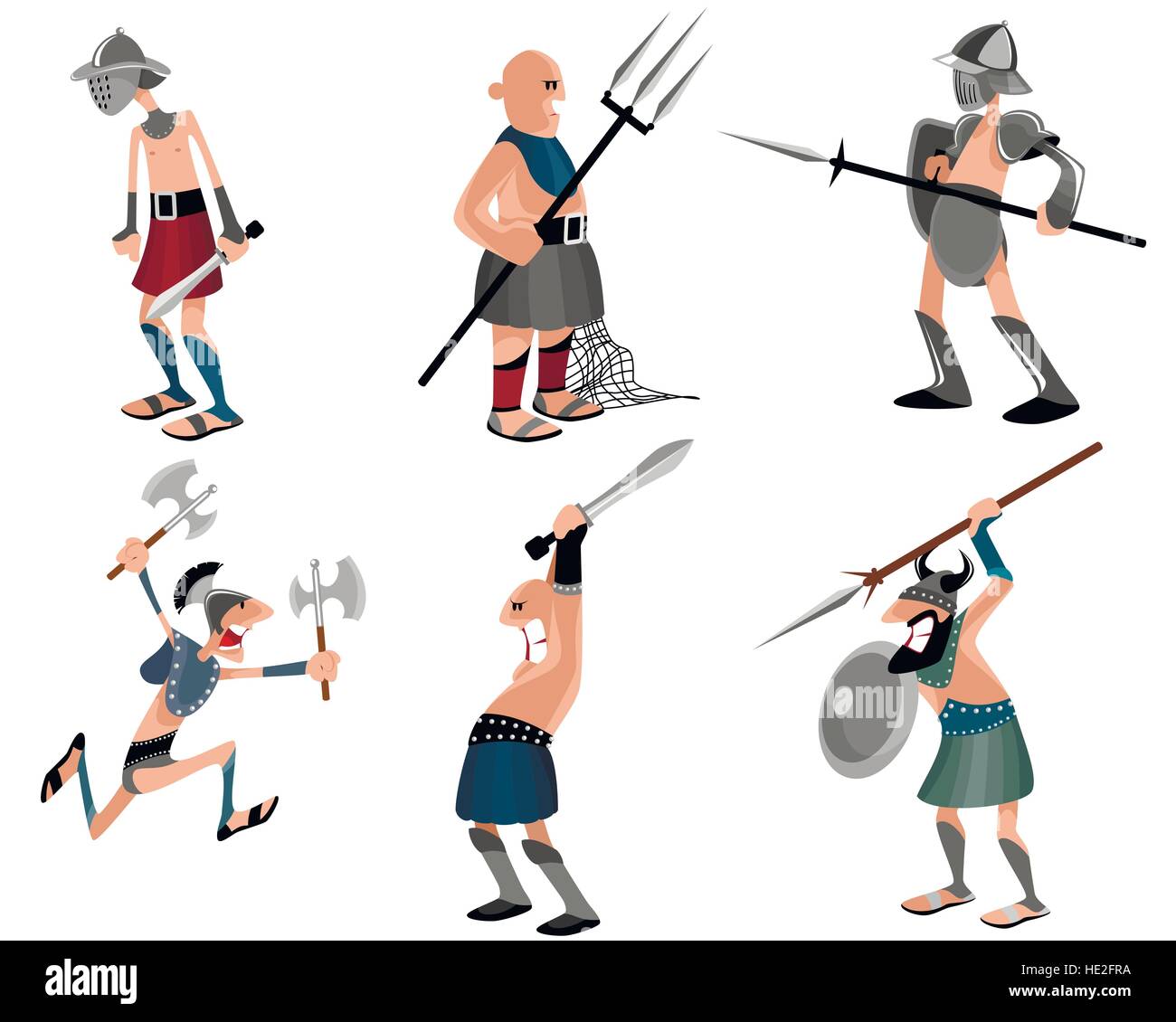 Vector illustration of a six gladiators set Stock Vector