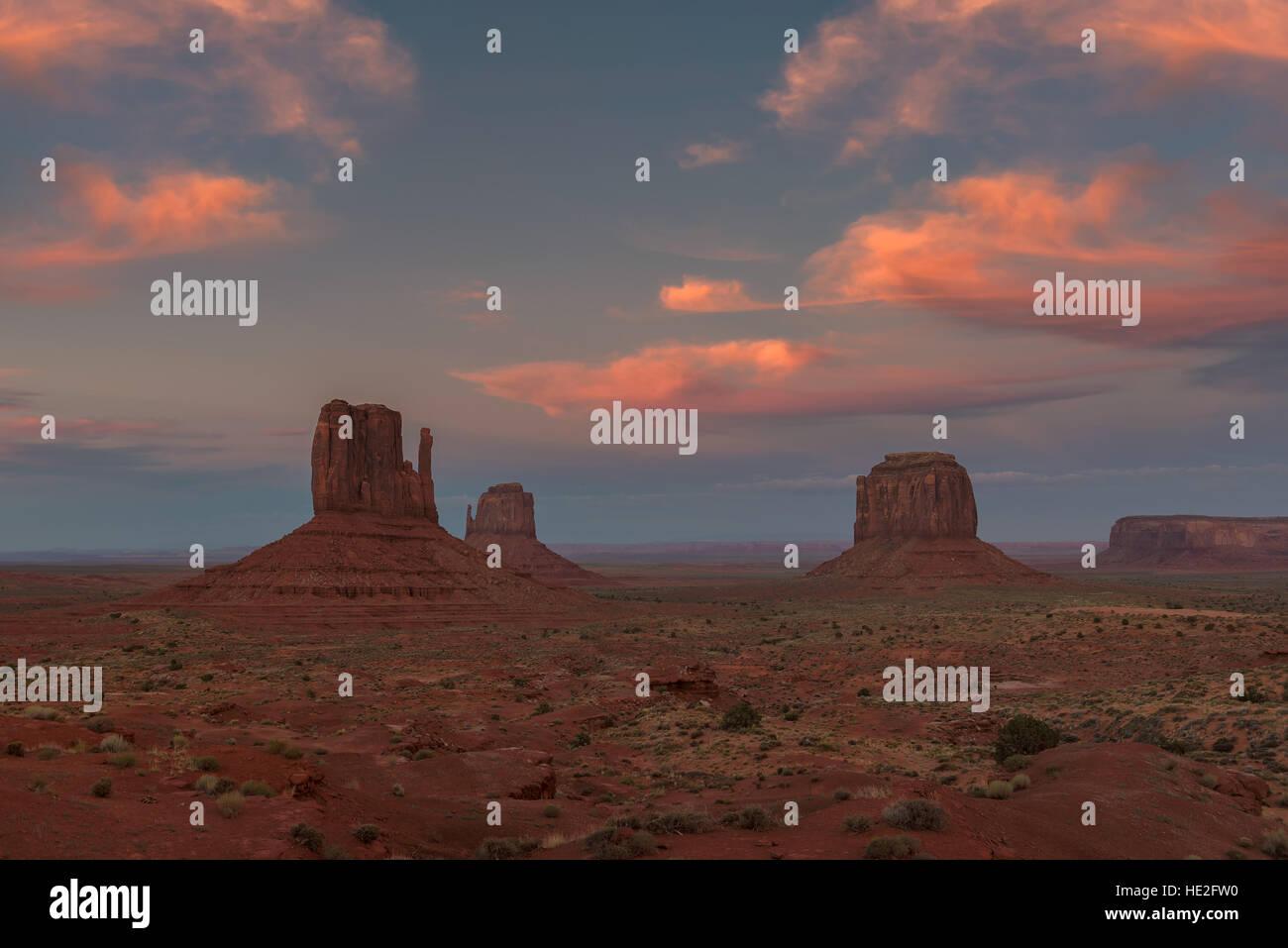 Beautiful clouds at Monument Valley after sunset Stock Photo