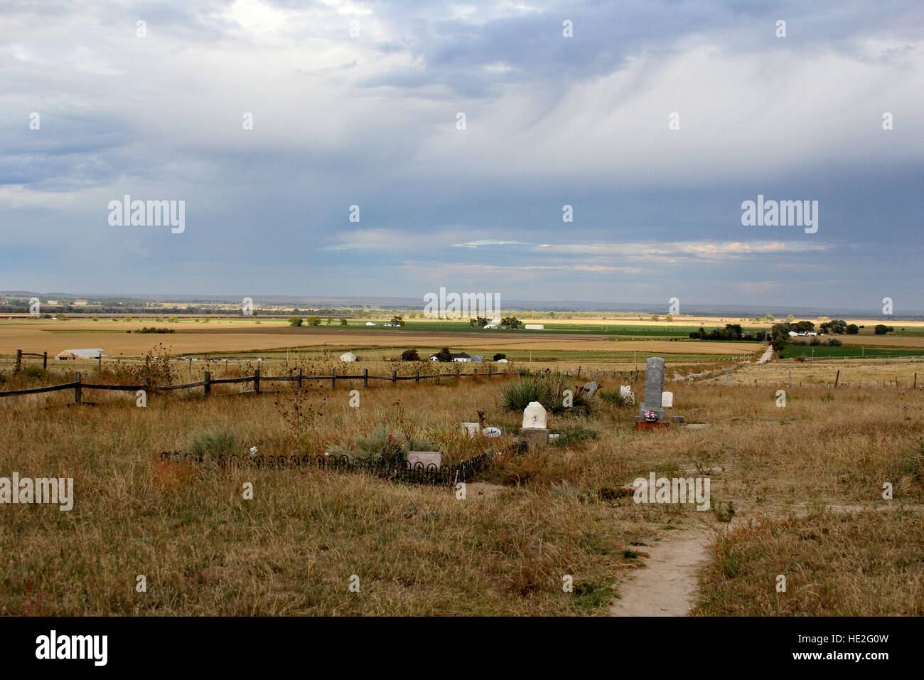 Chimney Rock Cemetery set among the fields of western Nebraska on the
