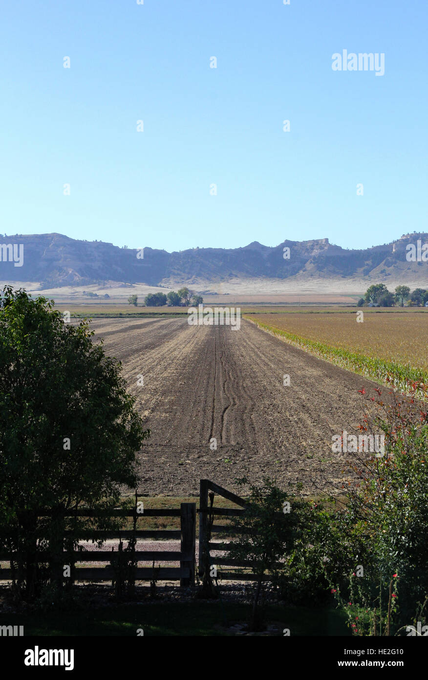 The fields of farmland in Scottsbluff Nebraska taken from the top floor lounge of Barn Anew B&B
