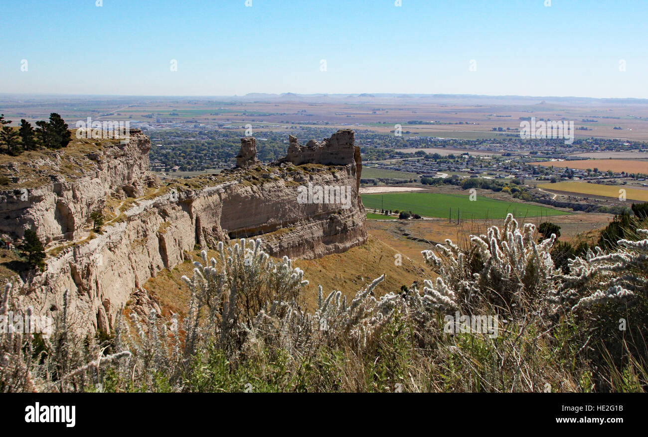 Atop Scotts Bluff National Monument on the Oregon Trail in Gering, Nebraska. The bluffs are the remains of ancient plains. Stock Photo