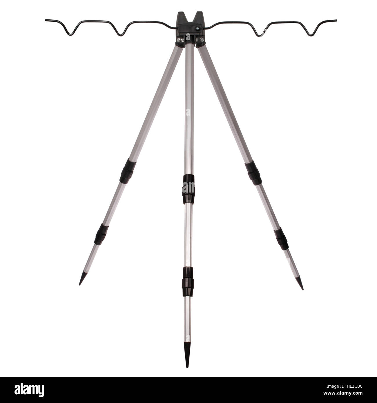 Fishing rod system for carp fishing the telescopic tripod on white