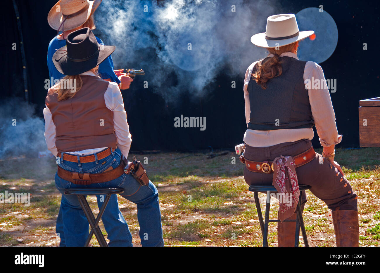 Competition at the Fastest Gun Alive World Championship Cowboy Fast Draw Competition in Fallon, Nevada Stock Photo