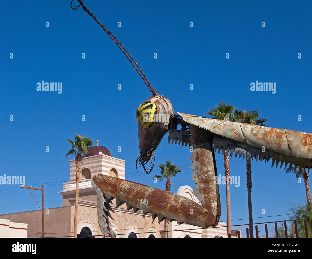 Praying mantis at entrance to Container Park on Fremont Street, Las Vegas, Nevada Stock Photo