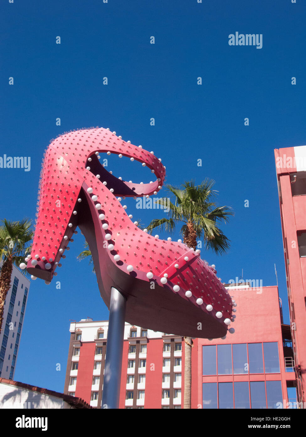 Neon sign of a shoe in the Fremont East Entertainment District, Las Vegas Nevada Stock Photo