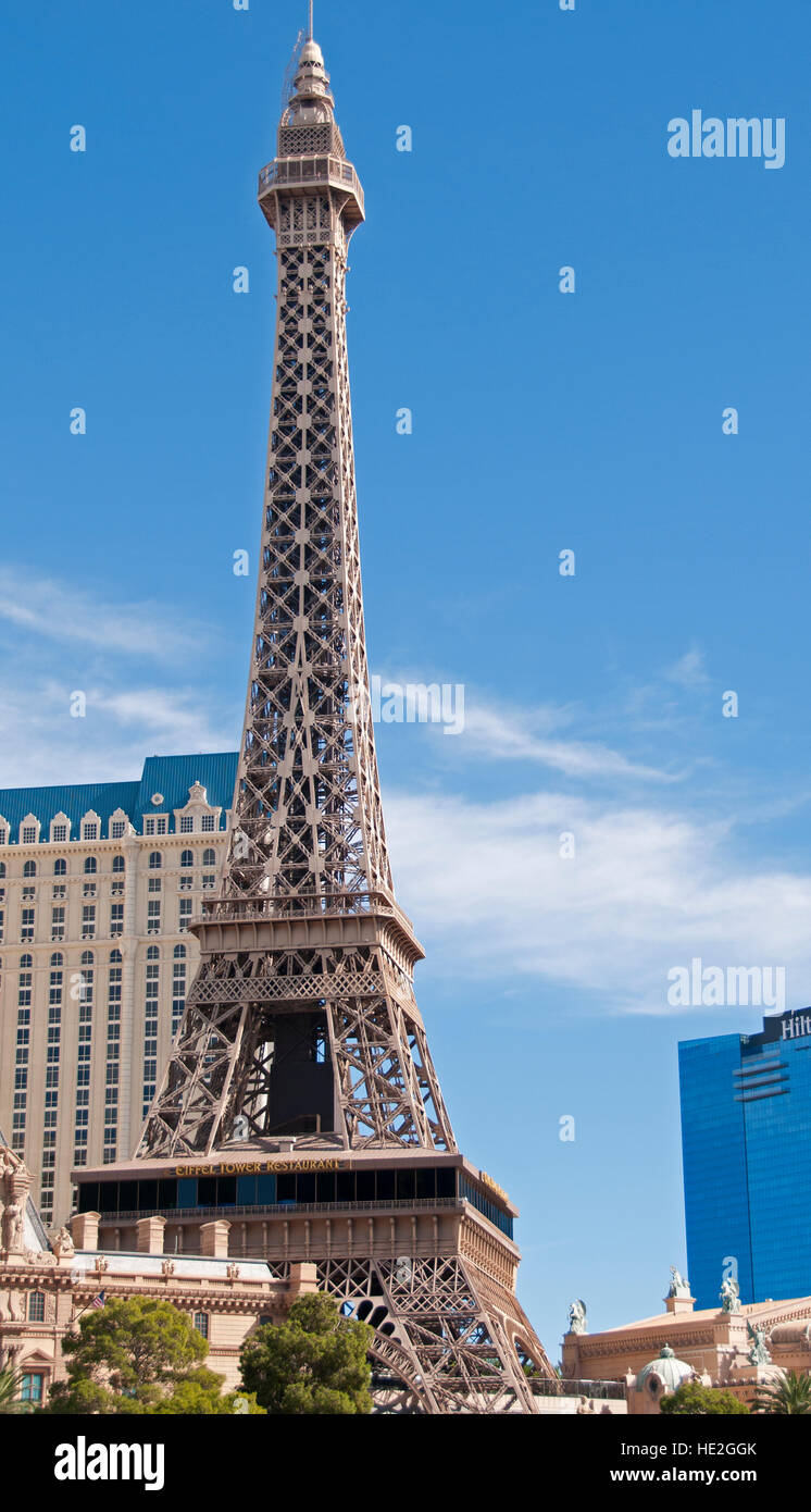 Paris, the French-themed casino hotel with a half-size Eiffel Tower, in Las Vegas, Nevada Stock Photo