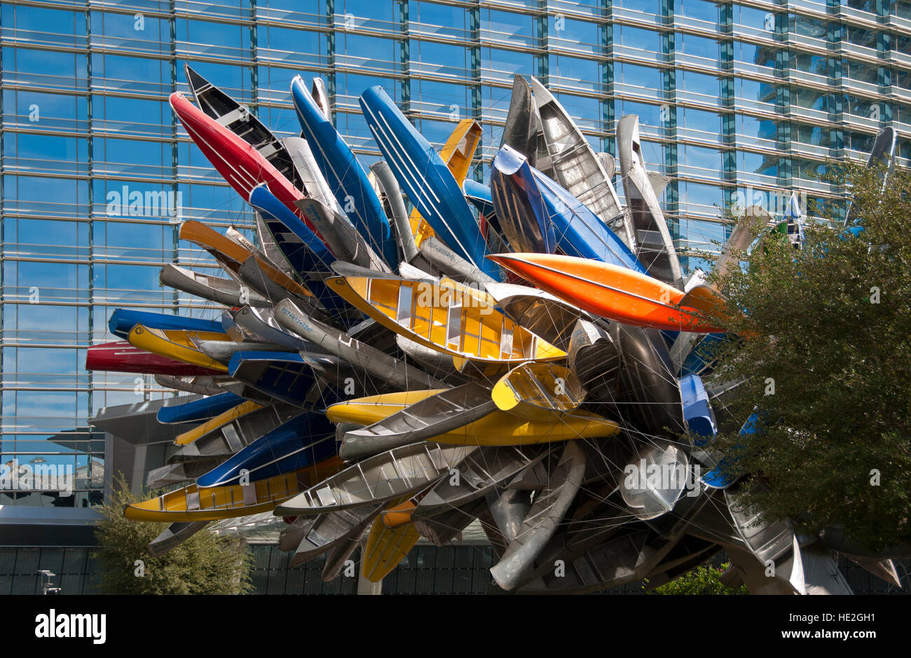 Nancy Rubin's boats, 'Big Edge,' made with stainless steel and aluminum outside Vdara Hotel and Spa Stock Photo