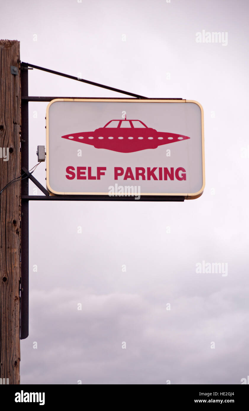 Parking sign at the Little A'Le'Inn Restaurant, Bar and Motel, Rachel, Nevada Stock Photo