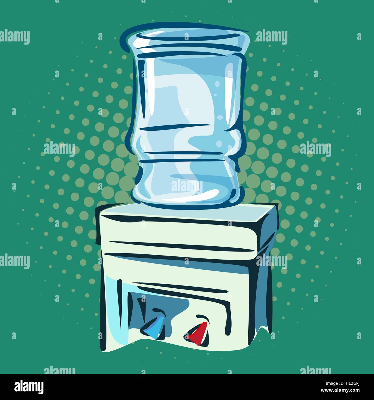 Hand drawn pop art illustration of water cooler. Retro style. Stock Vector