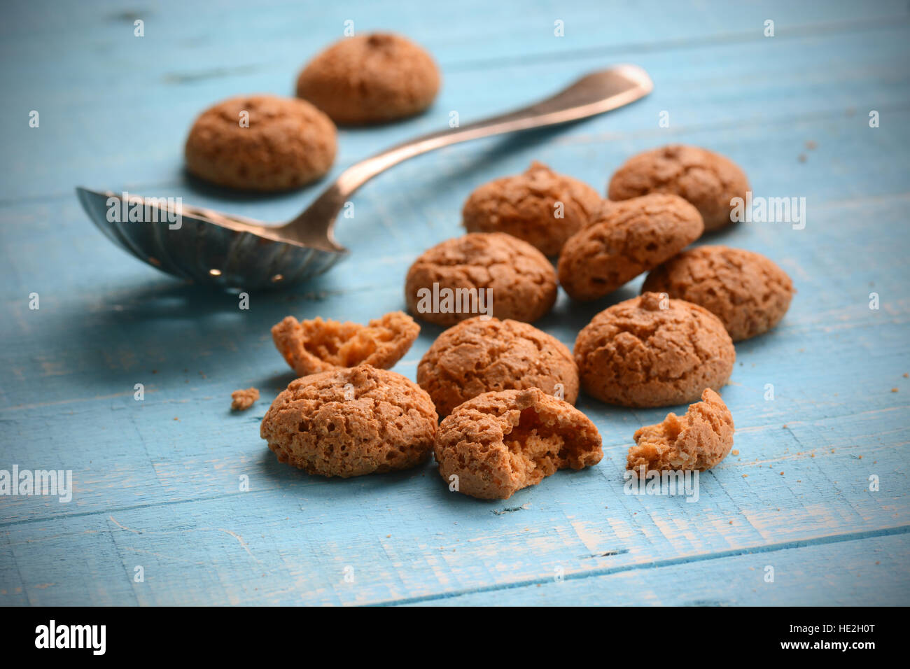 amaretti biscuits on the table - Traditional Italian confectionery product Stock Photo
