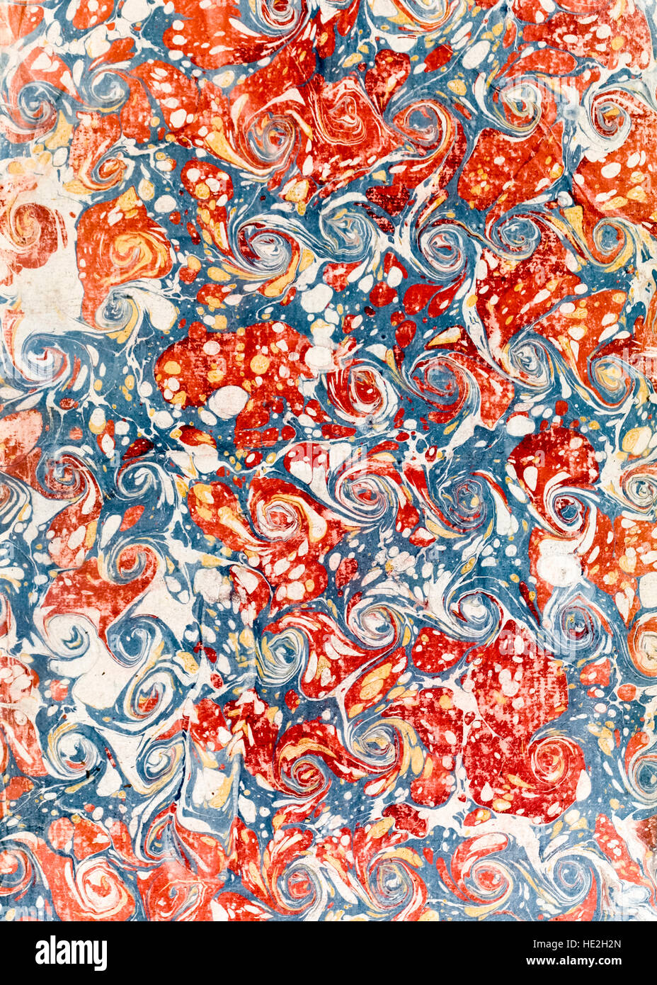 Hand marbled pastedown or endpaper from book binding produced in Paris