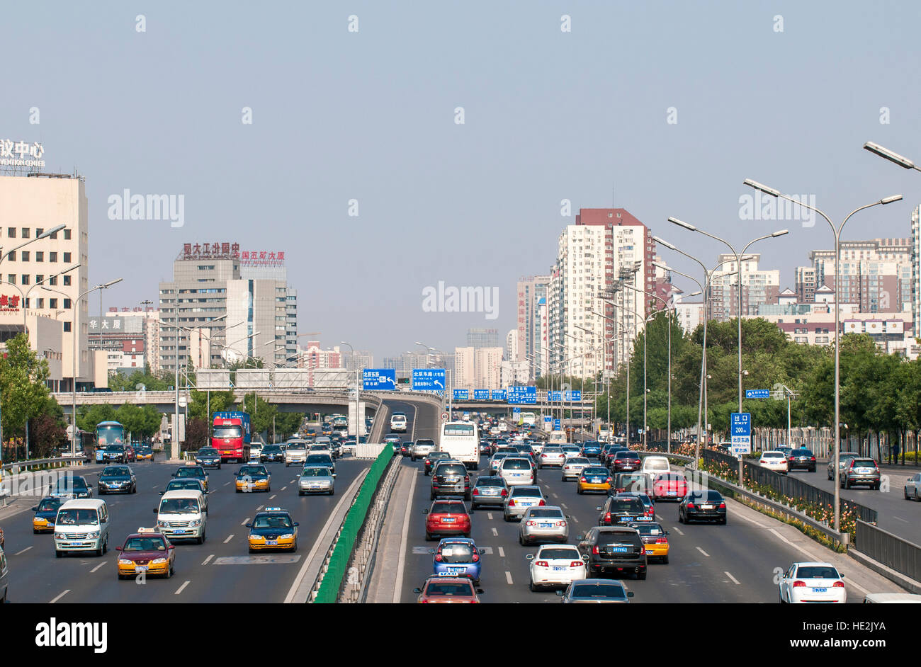 Street highway traffic Beijing China. Stock Photo