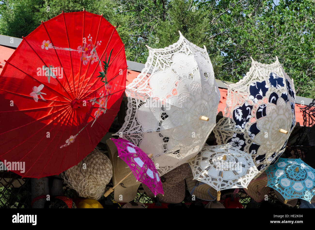 Umbrellas souvenirs at Sacred Way of Ming Tombs Changping mausoleums, Beijing, China. Stock Photo