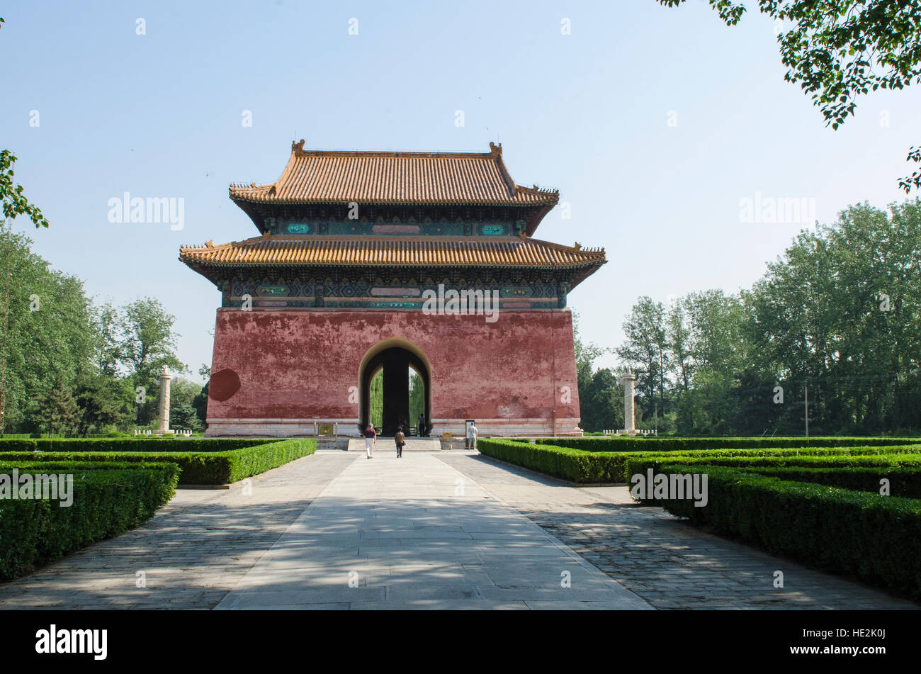 Shen Gong Sheng De Stele Pavilion Sacred Way of Ming Tombs Changping mausoleums, Beijing, China. Stock Photo