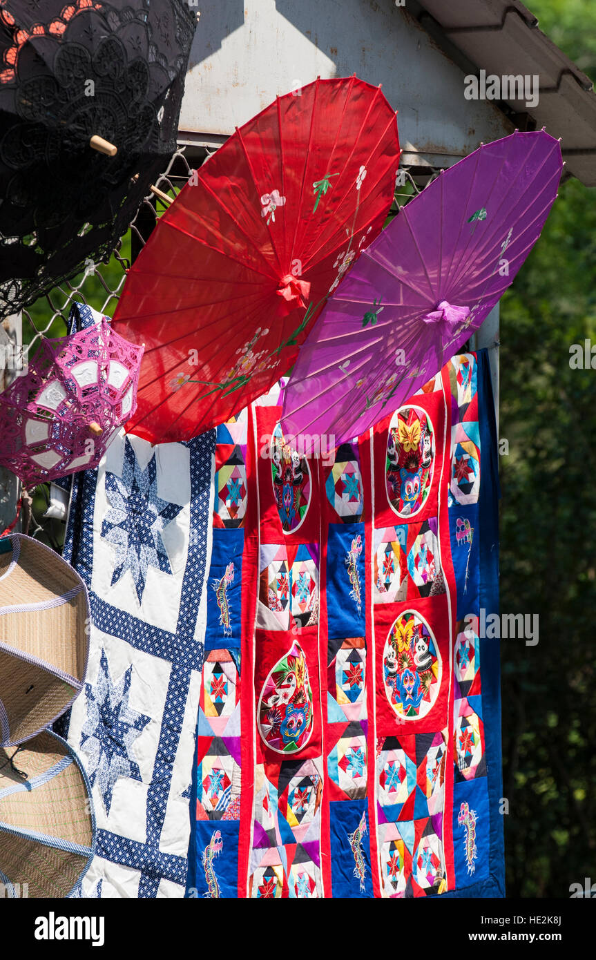 Umbrellas at Sacred Way of Ming Tombs Changping mausoleums, Beijing, China. Stock Photo