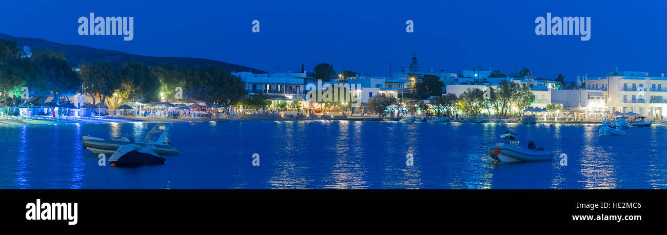 Alyki touristic area at Paros island in Greece at blue hour. Stock Photo
