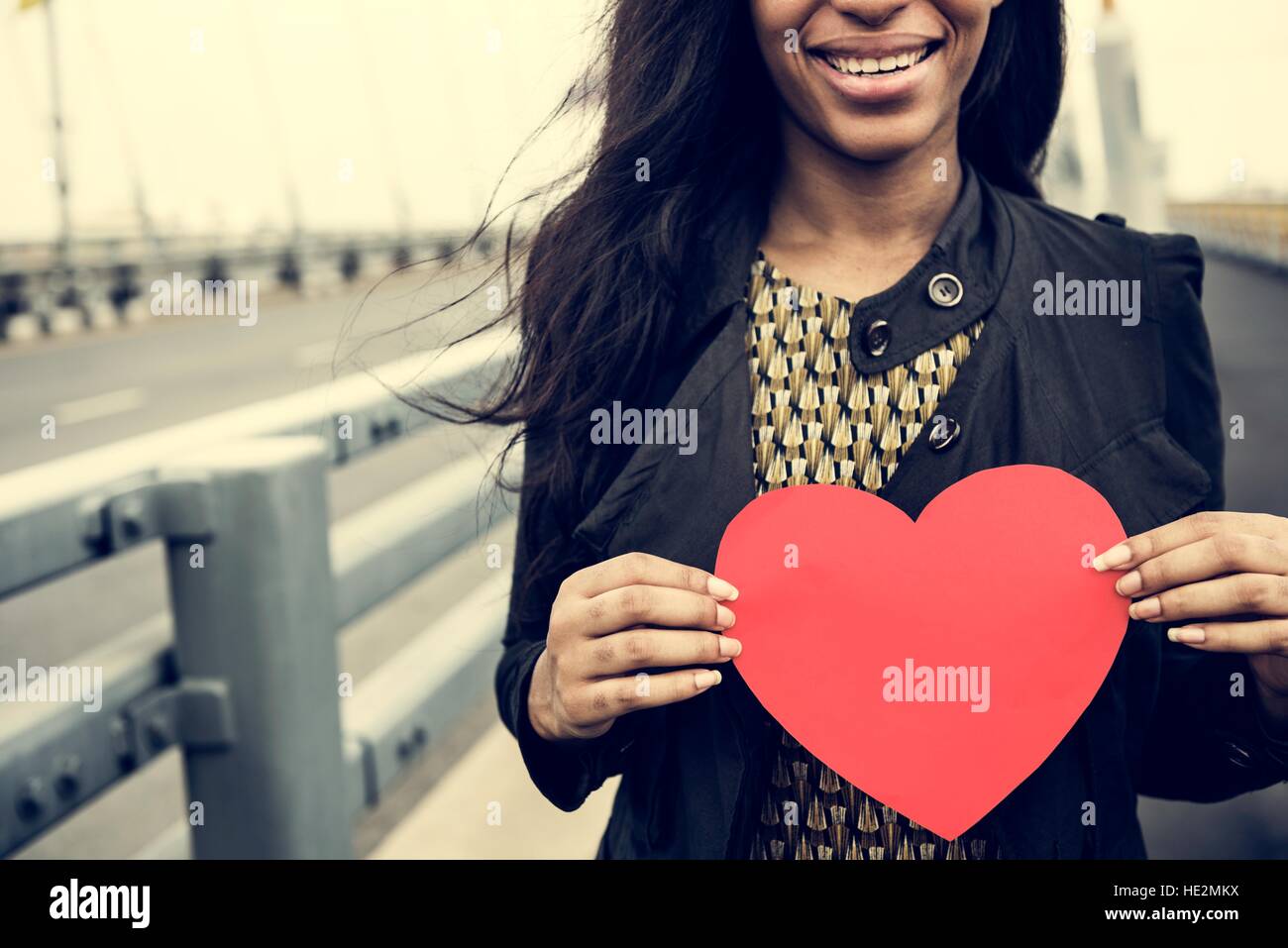 African Woman Holding Heart Shape Symbol Love Concept Stock Photo