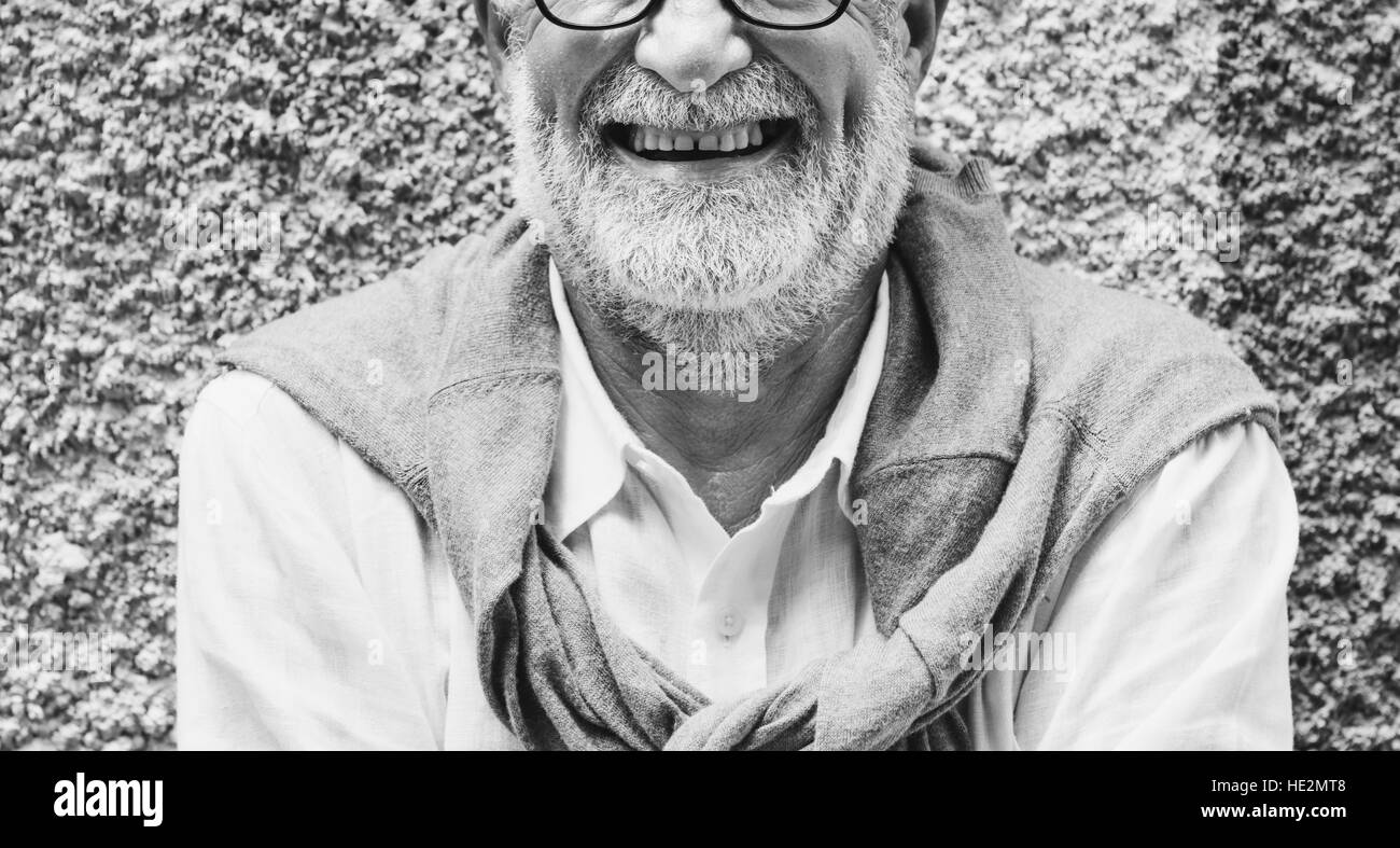 Old man face smiling Black and White Stock Photos & Images - Alamy