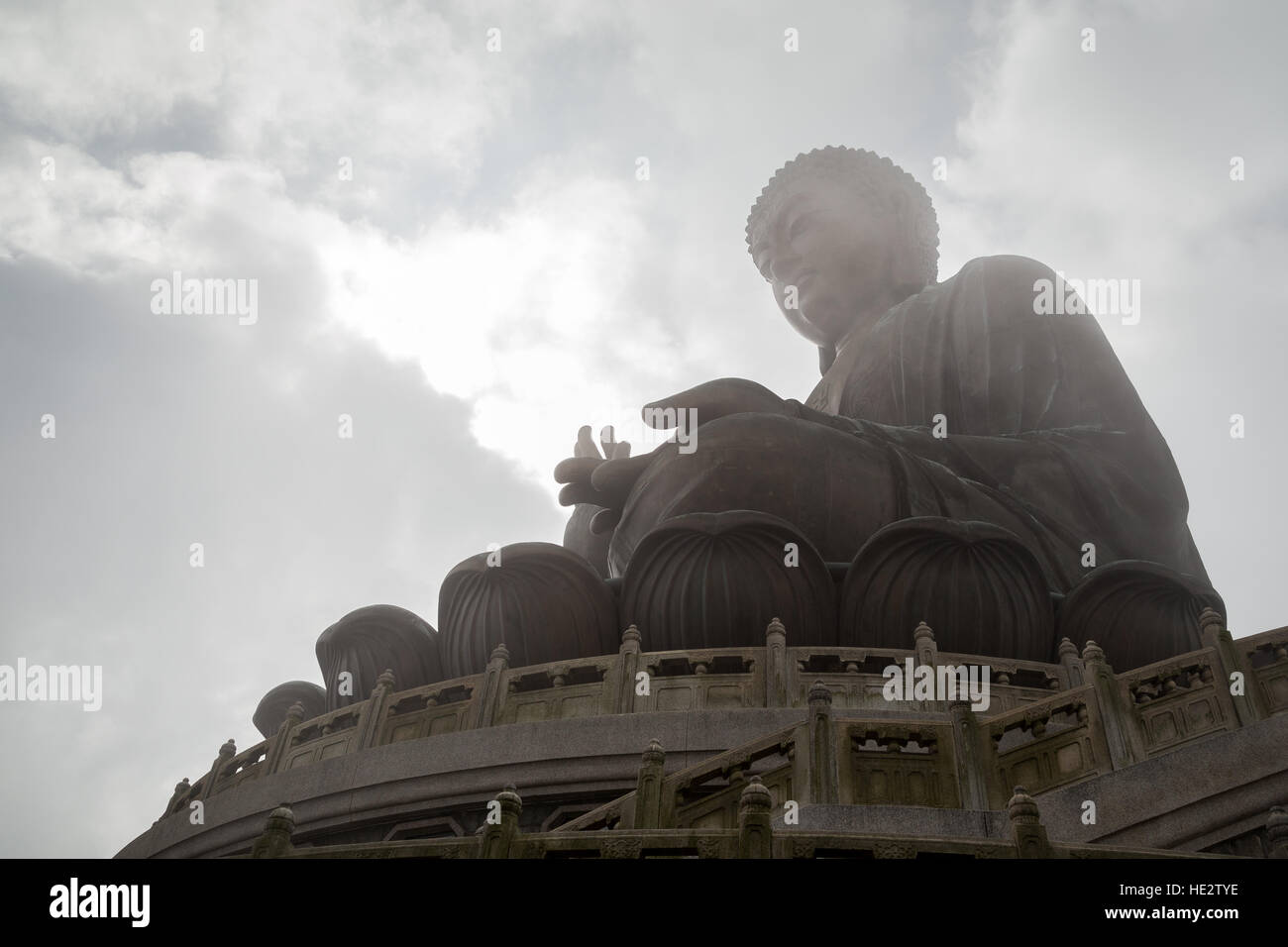 Silhouette of the Tian Tan Buddha (Big Buddha) statue on Lantau Island in Hong Kong, China. Stock Photo