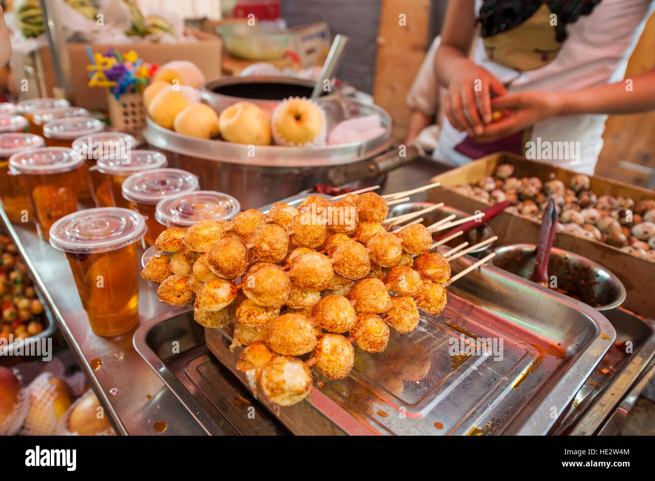 Food at the Muslim quarter market Xian, China. Stock Photo