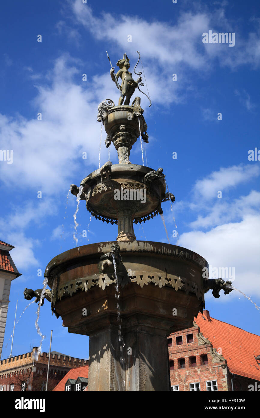 Luna fountain, market square, Lueneburg, Lüneburg, Lower Saxony, Germany, Europe Stock Photo