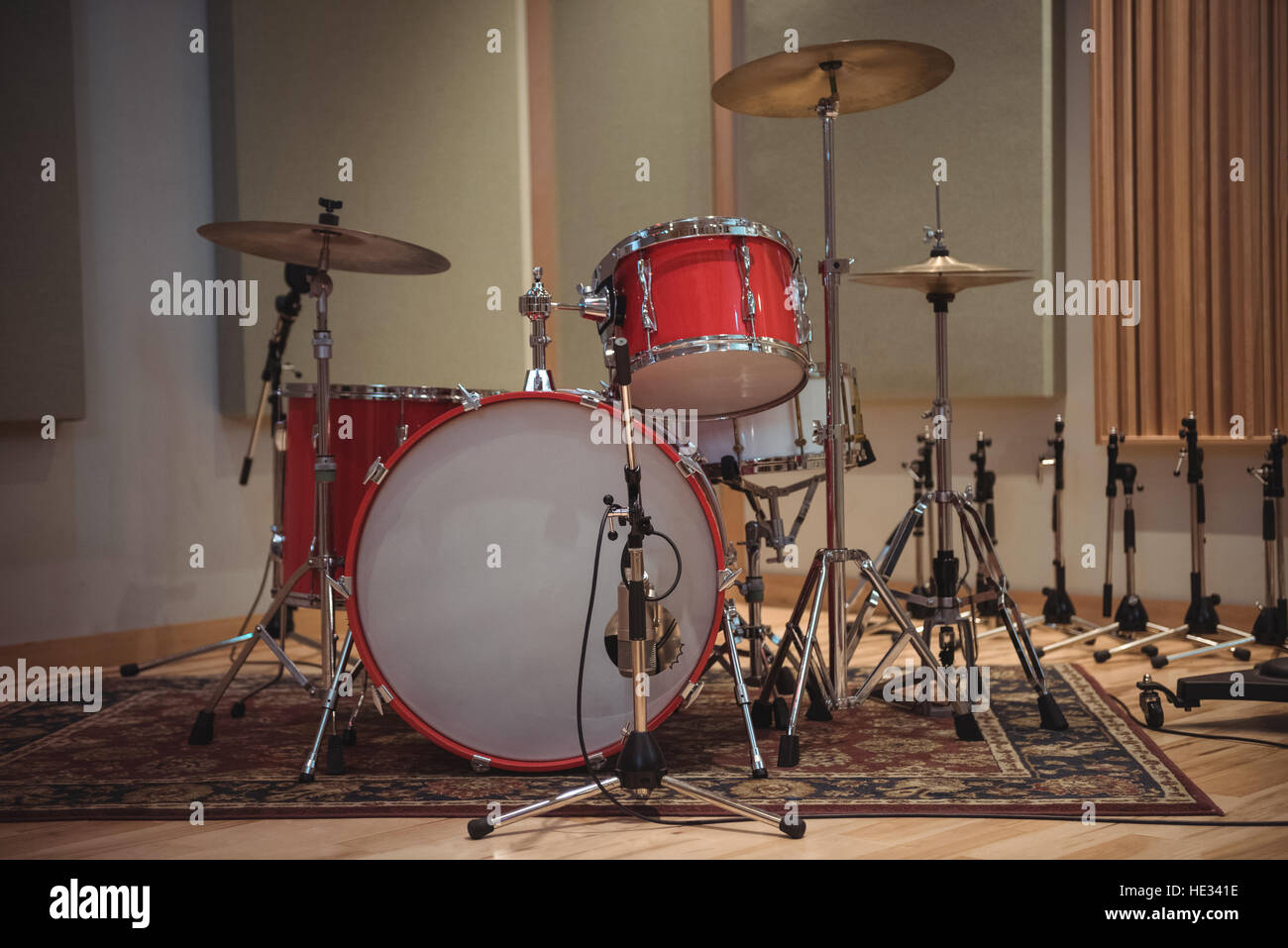 Drum kit in recording studio Stock Photo Alamy