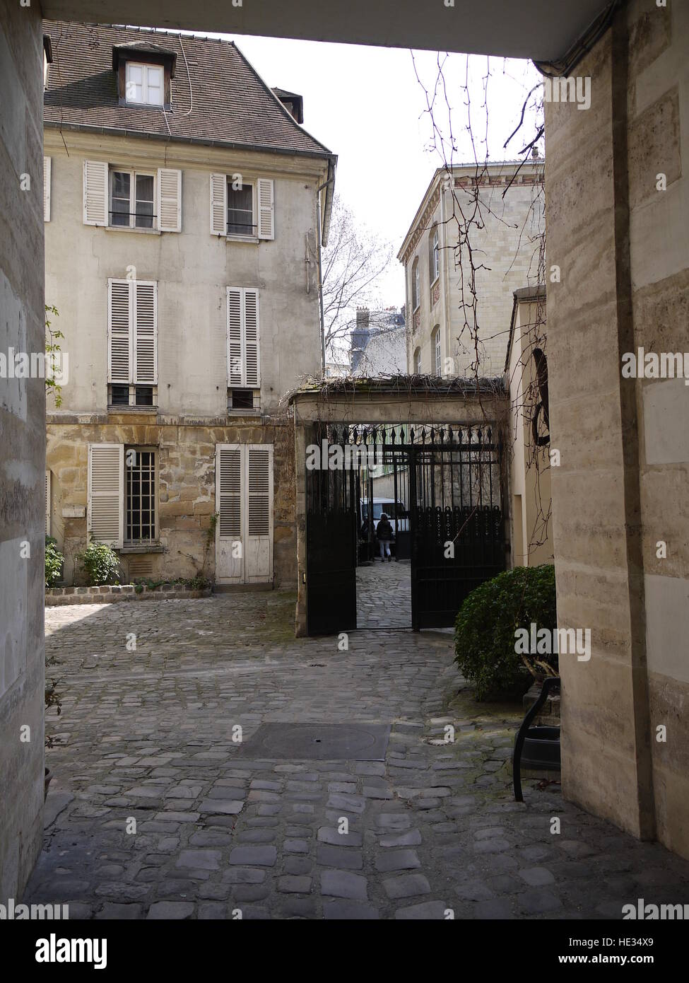 In the center of Paris, old street and typical house from 17th century remain unchanged Stock Photo