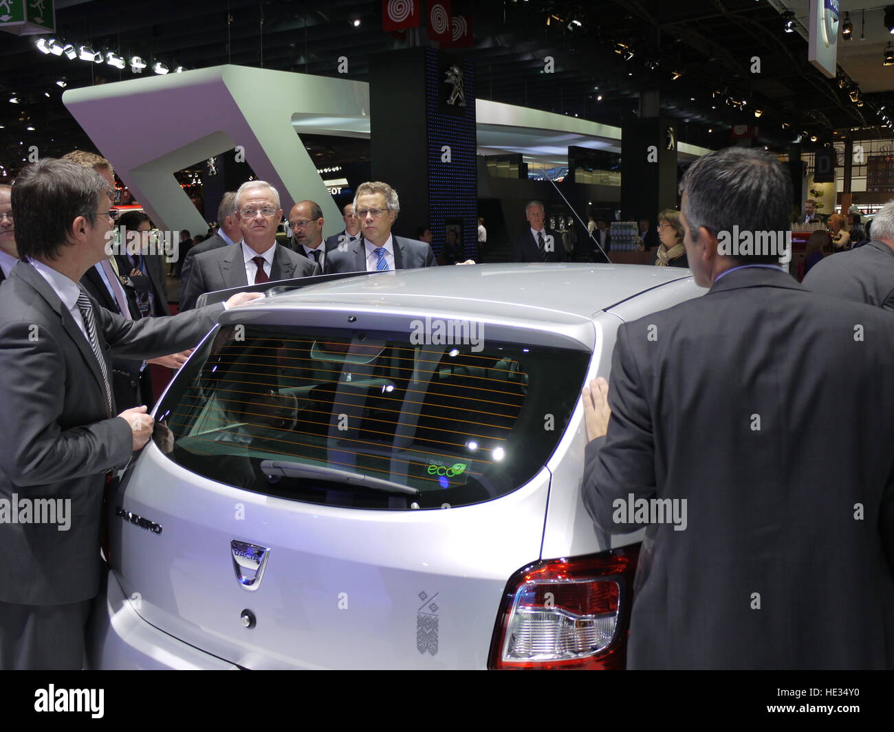 Martin Winterkorn, CEO of Volkswagen group, scan a new Dacia Sandero in Paris Motor show of 2012 Stock Photo