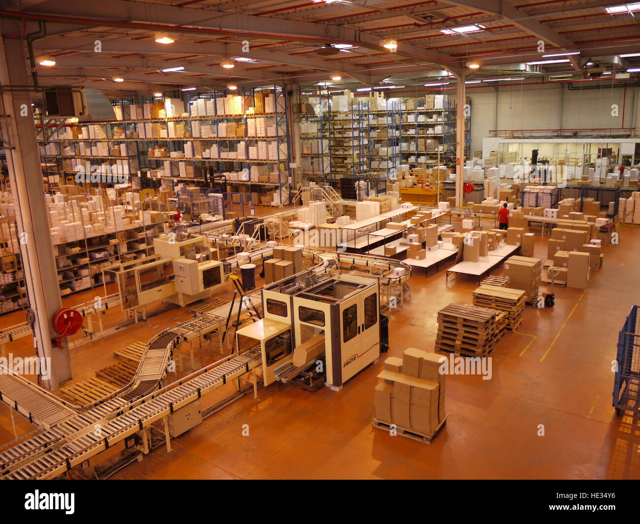 In the warehouse of Thuasne factory, in Saint-Etienne, an automated line prepares shipments of orders Stock Photo