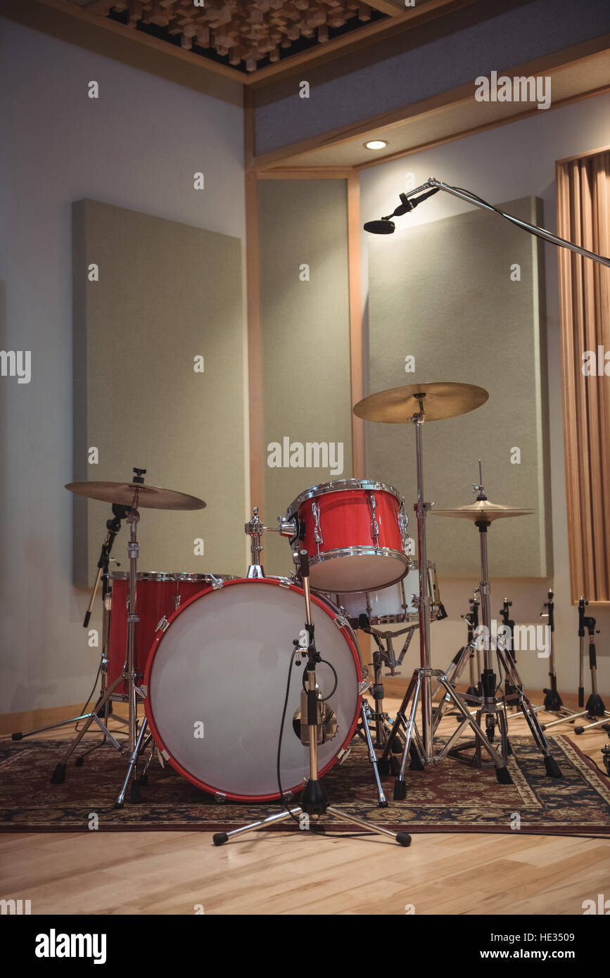 Drum kit in recording studio Stock Photo Alamy