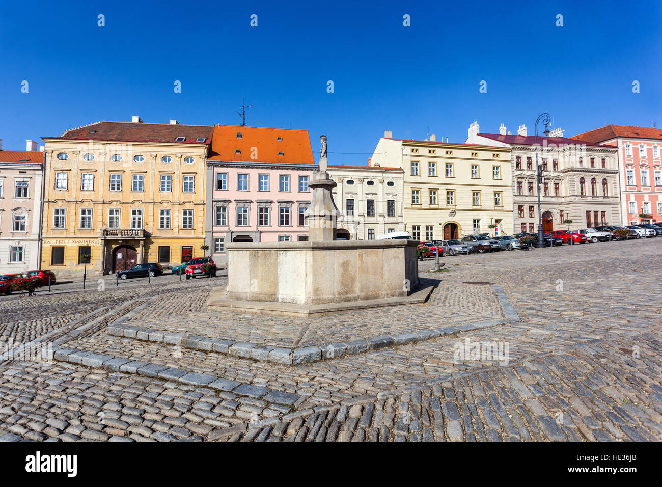 Fountain on the main square, Znojmo, South Moravia, Czech Republic, Europe Stock Photo