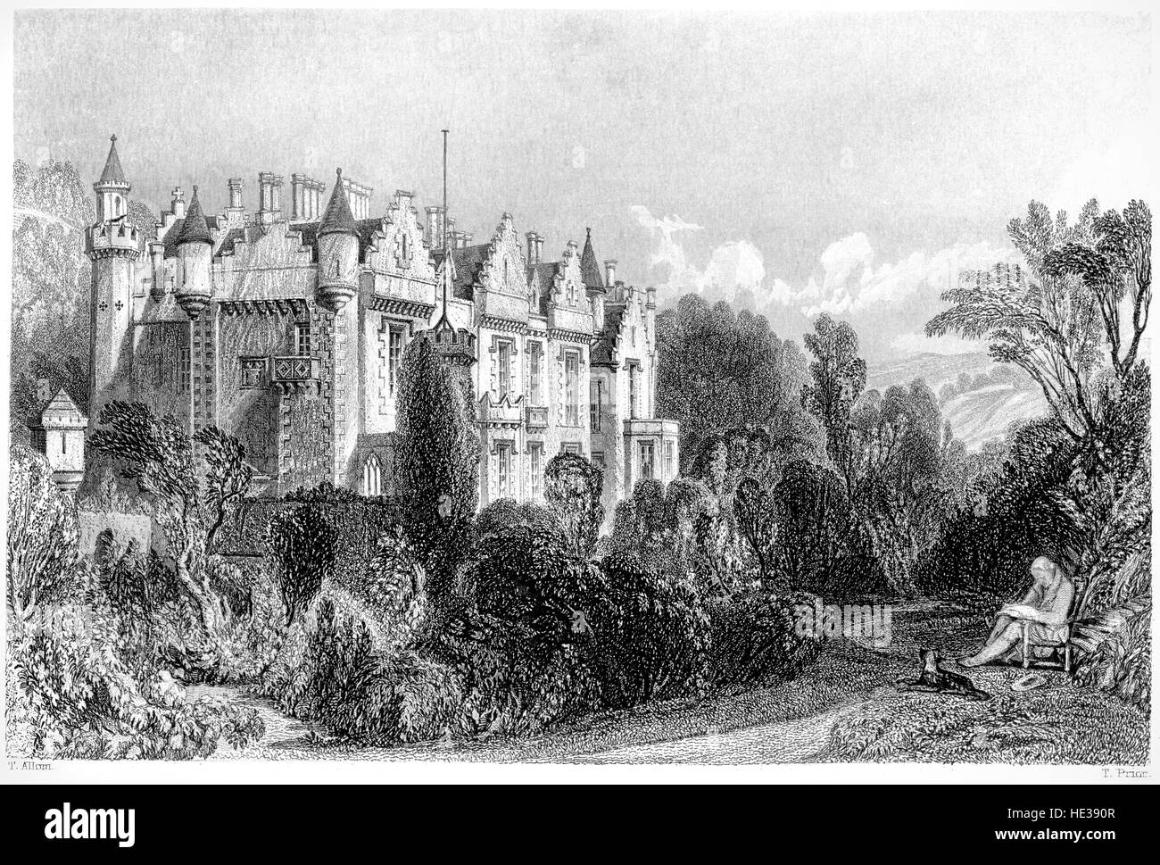 An engraving of Abbotsford, Roxburghshire scanned at high resolution