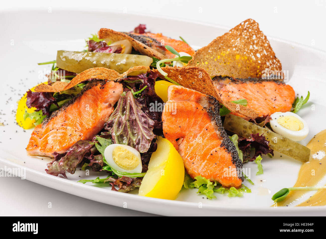Caesar Salad with Salmon Stock Photo Alamy