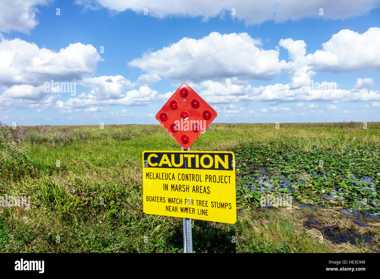 Florida Everglades,Alligator Alley,sign,melaleuca control project,invasive species,Francis S. Taylor Wildlife Management Area,FL161125056 Stock Photo