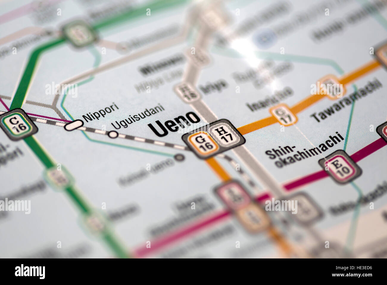 Ueno metro stations map with selective focus Stock Photo Alamy