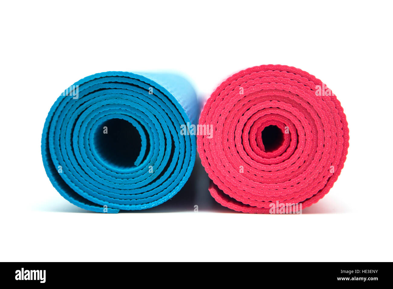 Close up view at exercise mats isolated on the white Stock Photo