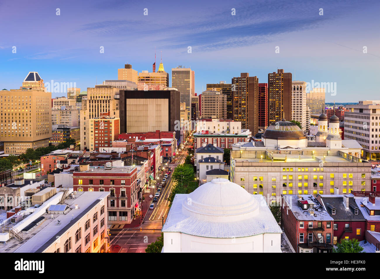 Baltimore, Maryland, USA downtown cityscape at dusk. Stock Photo