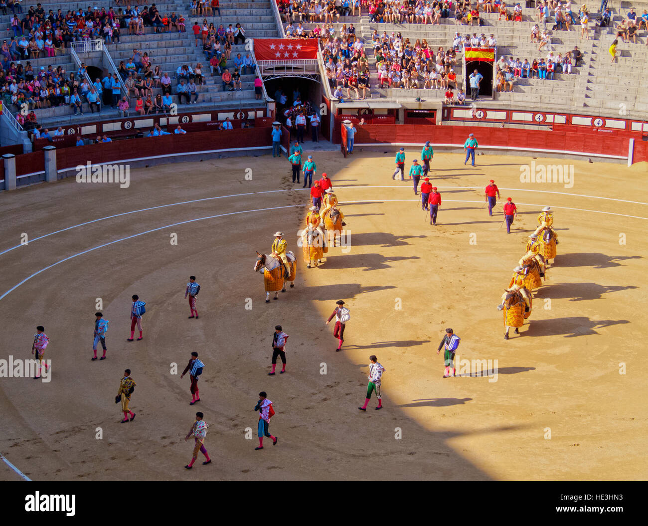 Spain, Madrid,  Bullfighting Novillada Picada on the Bullring Plaza de Toros de Las Ventas. Stock Photo