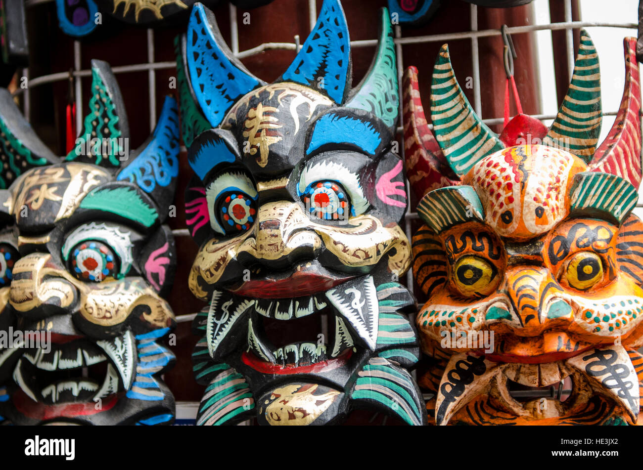 Souvenir masks in Chenghuang Miao City God Temple Shanghai, China Stock