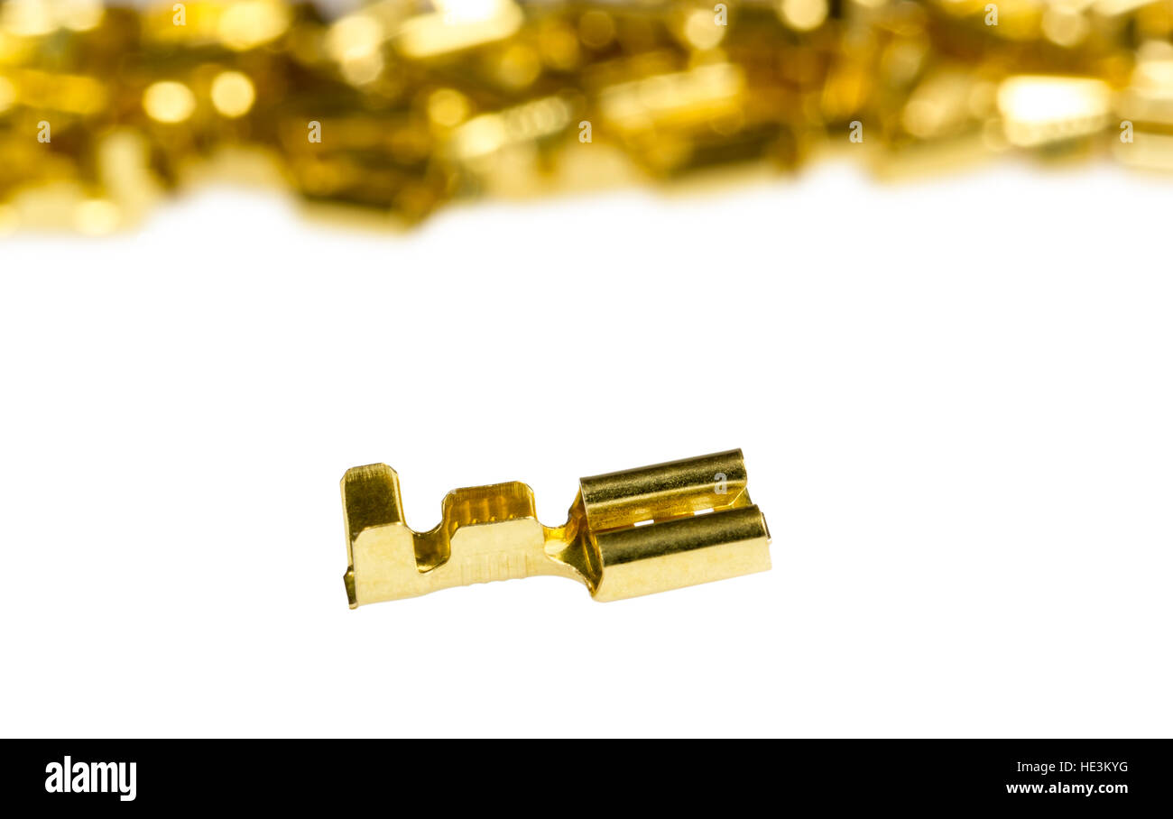 Electrical component bronze cable terminal connector isolated on a