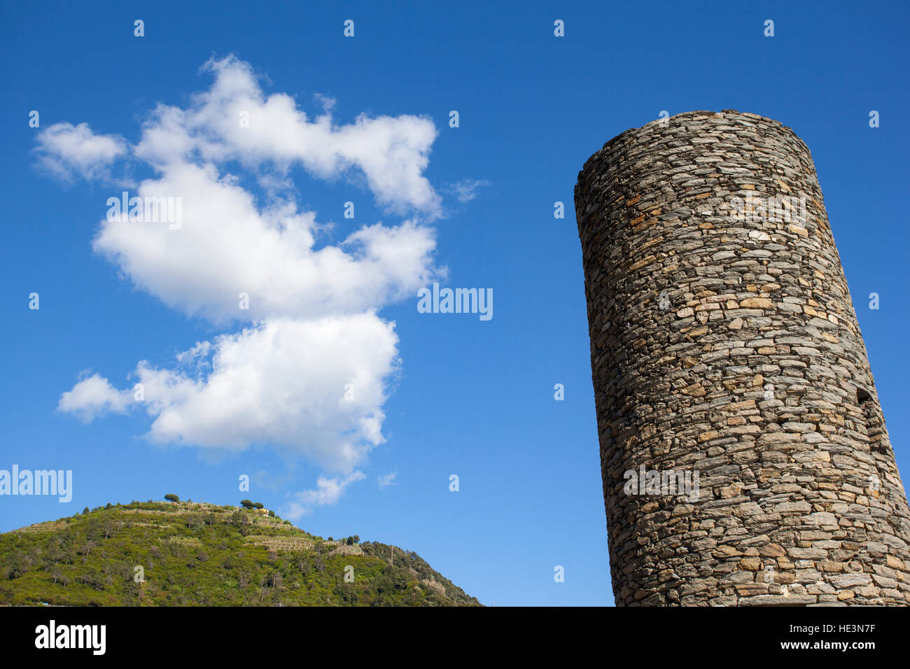 The tower of the Doria castle in Vernazza. Cinque Terre, Liguria, Italy. Stock Photo