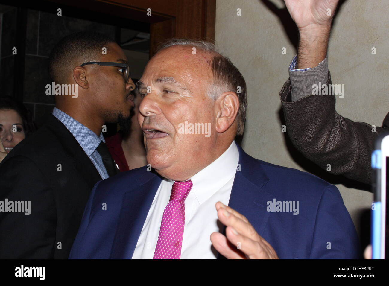 Former Pennsylvania Governor Ed Rendell joins Debra Messing in campaigning for Hillary Clinton at 'The Knock' restaurant in Philadelphia, Pennsylvania.  Featuring: Ed Rendell Where: Philadelphia, Pennsylvania, United States When: 04 Nov 2016 Stock Photo